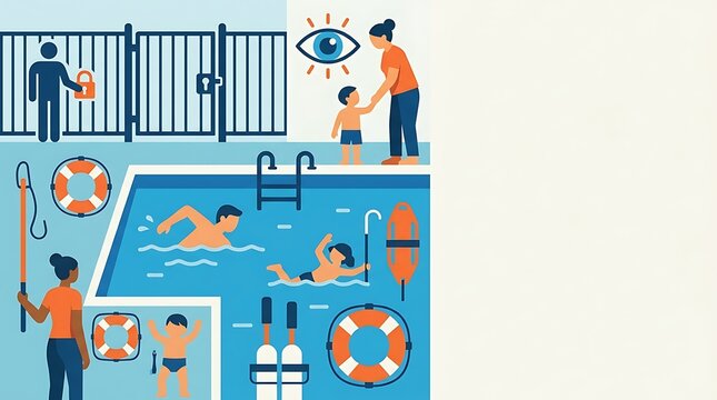 Swimming pool safety rules and supervision infographic illustration