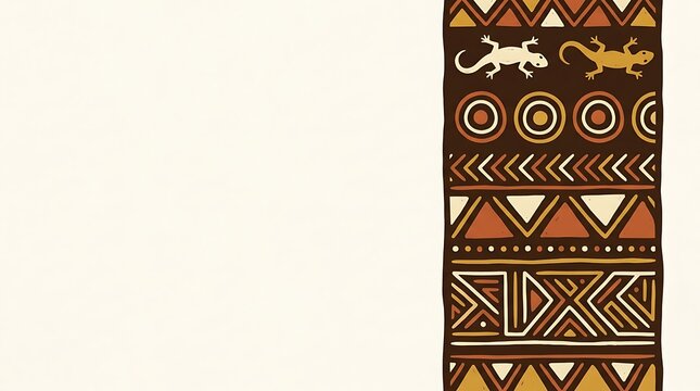 African tribal border with lizards on beige background