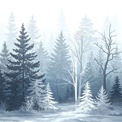 Fototapeta premium Peaceful Winter Forest Landscape with Snow Covered Pine Trees Flat Nature Illustration Isolated on White Background