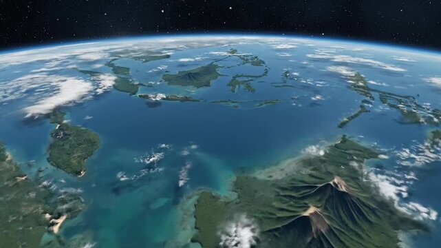 The curvature of Earth reveals vast oceans and continents from space