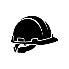 Fototapeta premium Minimalist black hard hat and safety helmet construction icon used for industrial protection and professional work wear on building sites.