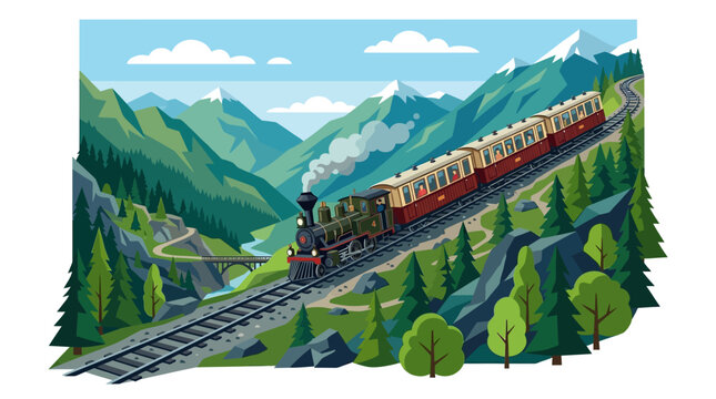 Train on Mountain Railway Track.