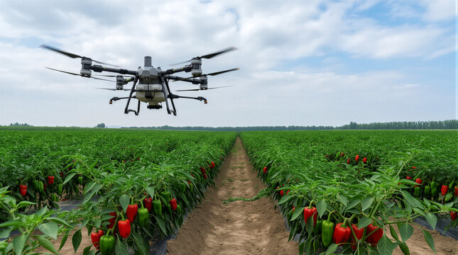 agriculture drone spraying in pepper field