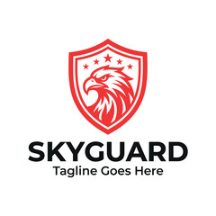 Obraz premium Eagle head inside shield with stars for security protection military aerospace guard logo design