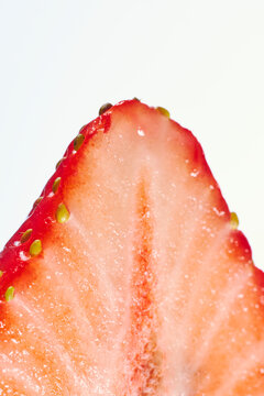 Macro Close-up of Fresh Sliced Strawberry Cross Section