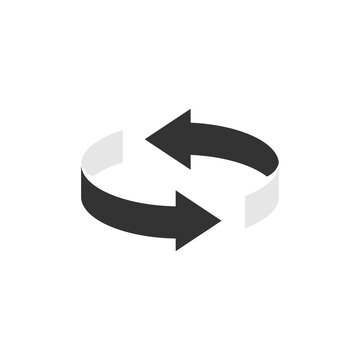 Two black arrow spin icon template. Recycle round, circle refresh or restart, thin line symbol on white background