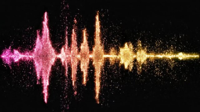 Vibrant sound wave illustration glows brightly against a dark background