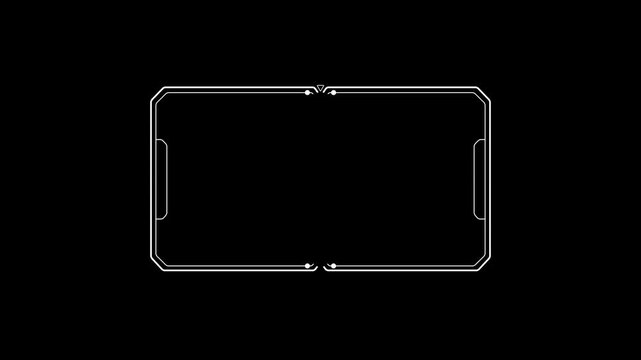 HUD sci fi frame animation futuristic digital callout border tech text box layout overlay template white minimalist loop motion graphic isolated on black background.