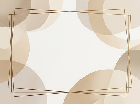 Elegant abstract background with beige circles and gold geometric frame