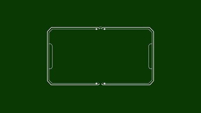 HUD sci fi frame animation futuristic digital callout border tech text box layout overlay template white minimalist loop motion graphic isolated on dark green background.