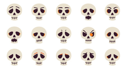 Fototapeta premium Set of flat skull emoticons with different facial expressions for Halloween design
