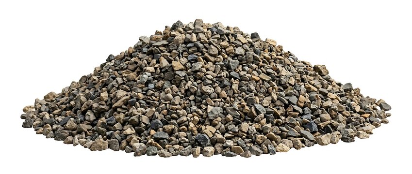 Pile of crushed stones and gravel isolated on white background
