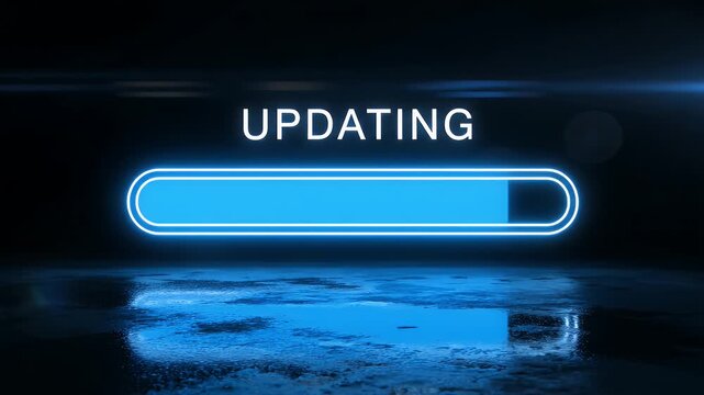 Updating neon progress bar animation with glowing blue light effects