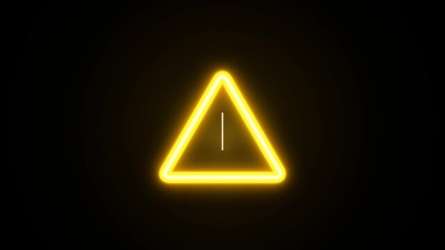 Glowing yellow hazard warning triangle with exclamation mark alerting to danger or error.