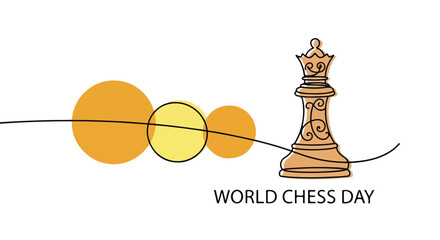 World Chess Day Illustration. Chess Queen Graphic. Line Art Style. Smooth Vector. Celebration Design. © khafid