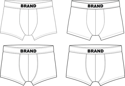 Men boxer briefs tech pack vector sketch template with elastic waistband isolated on white background fashion design mockup