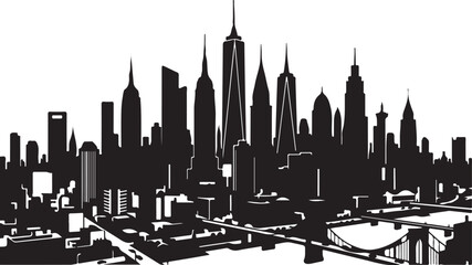 Fototapeta premium New York City Skyline, Black Silhouette, Urban Landscape, Cityscape Vector