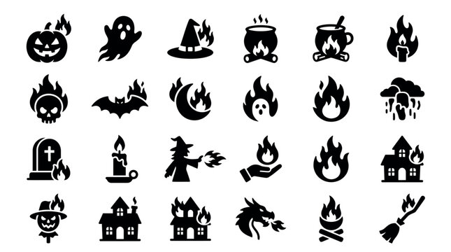 Halloween icons set with spooky silhouettes