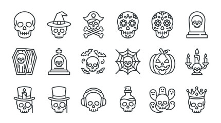 Fototapeta premium Halloween skull icons with various hats and symbols