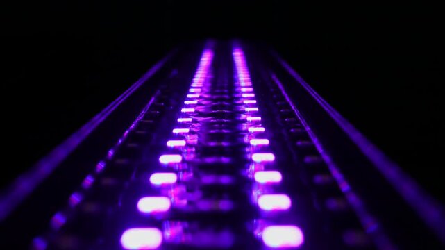 Led light emitting diode light. Semiconductor device produces visible light while has longevity and energy savings. RGB led light panel with diodes flashing colours.