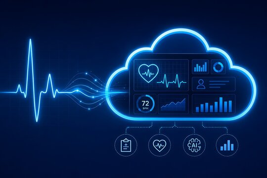 cloud based ecg heartbeat monitoring dashboard, futuristic digital healthcare data technology background