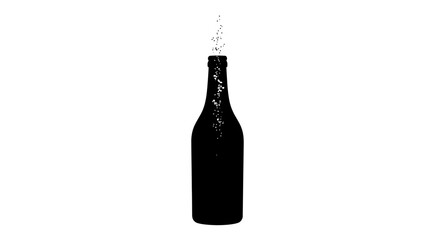 Wine bottle stands as a dark silhouette against a clean white background with abstract liquid splashes rising from the neck area. © berkah