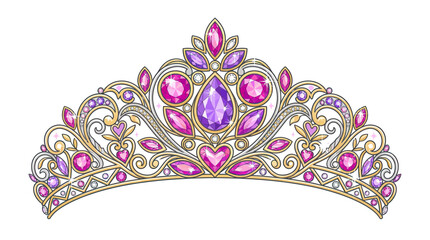 Elegant gold tiara with pink and purple sparkling gemstones © sastro