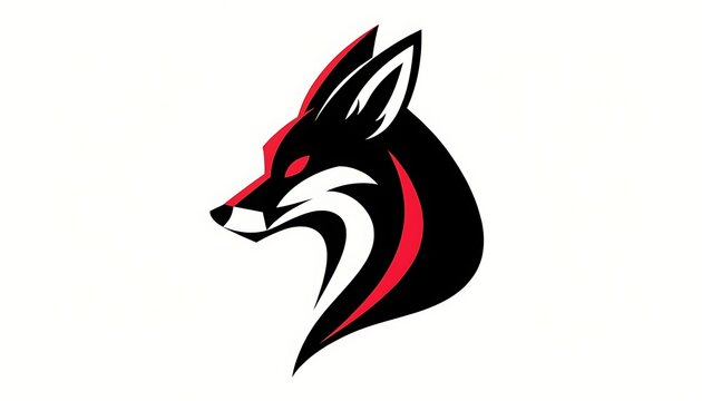 Modern fox head logo design in black red and white illustration
