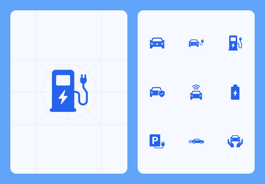 Electric Vehicle Charging Station Icons Set