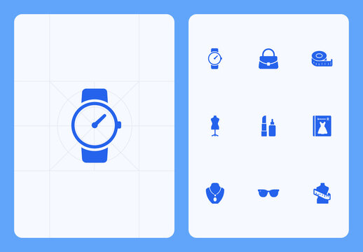 Fashion Accessories Icon set with Watch, Bag, Jewelry and Cosmetics