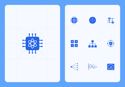 Quantum Computing and AI Technology Line Icon Set
