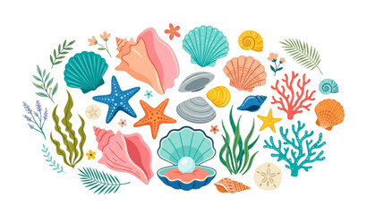 Marine Seashell Decorative Vector Set © Ziten
