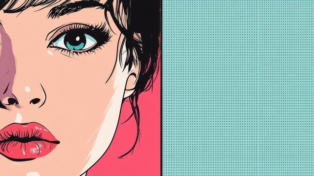 Vintage pop art style woman face illustration retro comic graphic design.