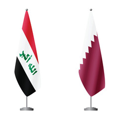 Obraz premium Iraq and Qatar flags on flagpoles for official ceremonies and meetings, transparent background vector