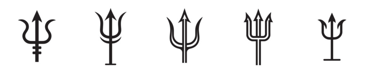 Trident line icon set, neptune spear outline vector illustration for bar branding logo, nautical drinks emblem, poseidon weapon, gaming asset, and minimalist tattoo design © JEFRI