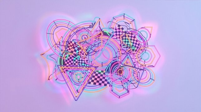 Avant-garde 3D neon postmodern shape collage