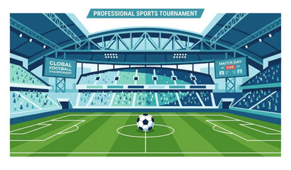 Football stadium field with soccer ball vector illustration isolated on white background flat sports arena green pitch design © MdAtaur