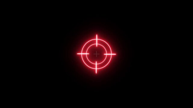 Glowing neon light target icon animation. Military training, Military target icon animation on a black background.