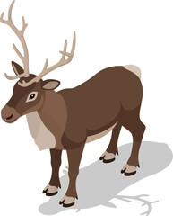 Fototapeta premium Brown reindeer with antlers standing on transparent background vector illustration isolated