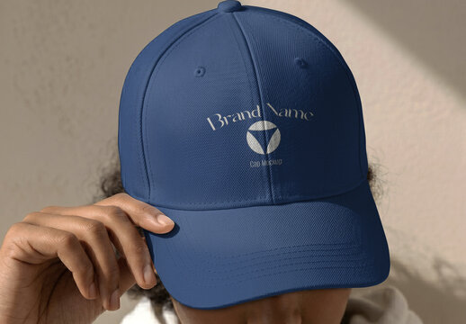 Blue Baseball Cap Mockup with Embroidered Logo