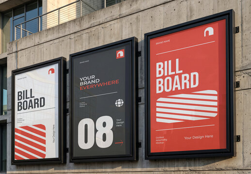 Three Vertical Billboard Poster Mockup