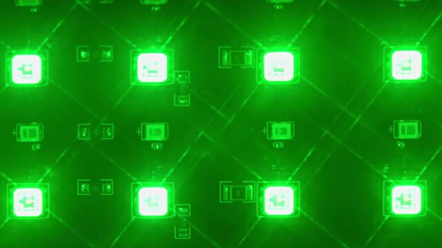 Vibrant abstract background. Macro close up of led light emitting diode light. RGB led light panel with diodes flashing colours. Used for many applications such as aquarium light and flashlights.