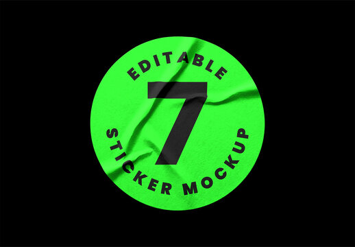 Wrinkled Round Sticker PSD Mockup