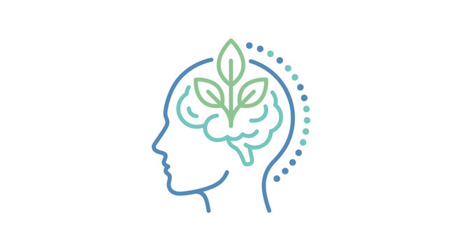 Eco-friendly mindset icon with growing brain plant