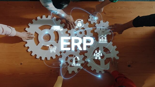A dynamic representation of collaborative business solutions using ERP tools, showcasing hands on gears to symbolize teamwork and efficiency in modern enterprises. Raster