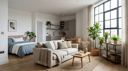 Fototapeta premium Modern studio apartment with open layout.