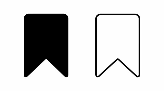 Bookmark Icon Set in Solid and Outline Styles for User Interface Design