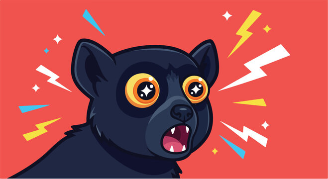 Angry Black and Yellow Cartoon Monkey with Open Mouth