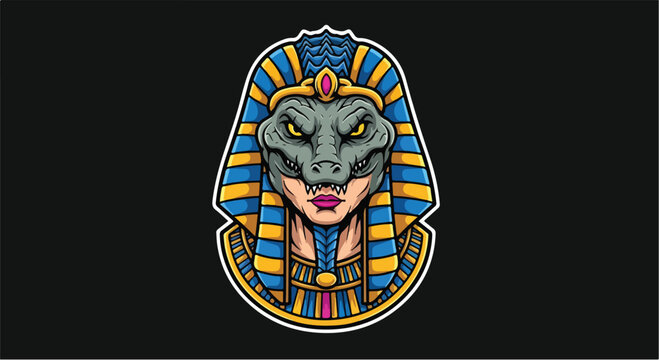 Colorful Cartoon Egyptian Pharaoh with Headdress and Gold Necklace