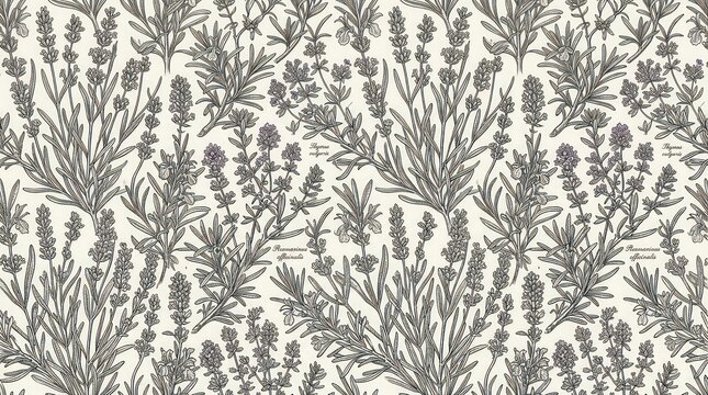 Vintage Botanical Seamless Pattern with Lavender Rosemary and Thyme